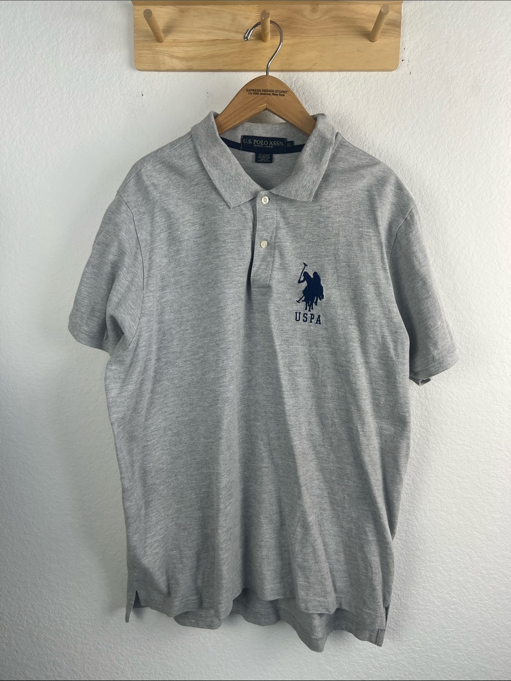 U.S. Polo Assn. Gray Polo with Navy Embroidered Logo Big Pony Number 3 Size XL